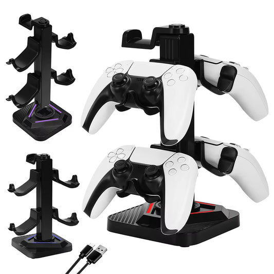 RGB Game Controller Holder 8 Lighting Effects Controller Stand with 3 USB Ports Display Rack for Switch PS Xbox Gamepad